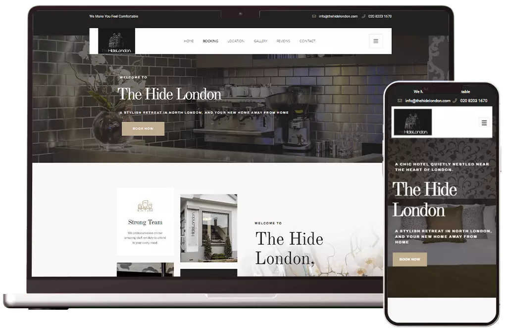 Laptop and mobile view-A2N InfoTech web design project- The Hide London